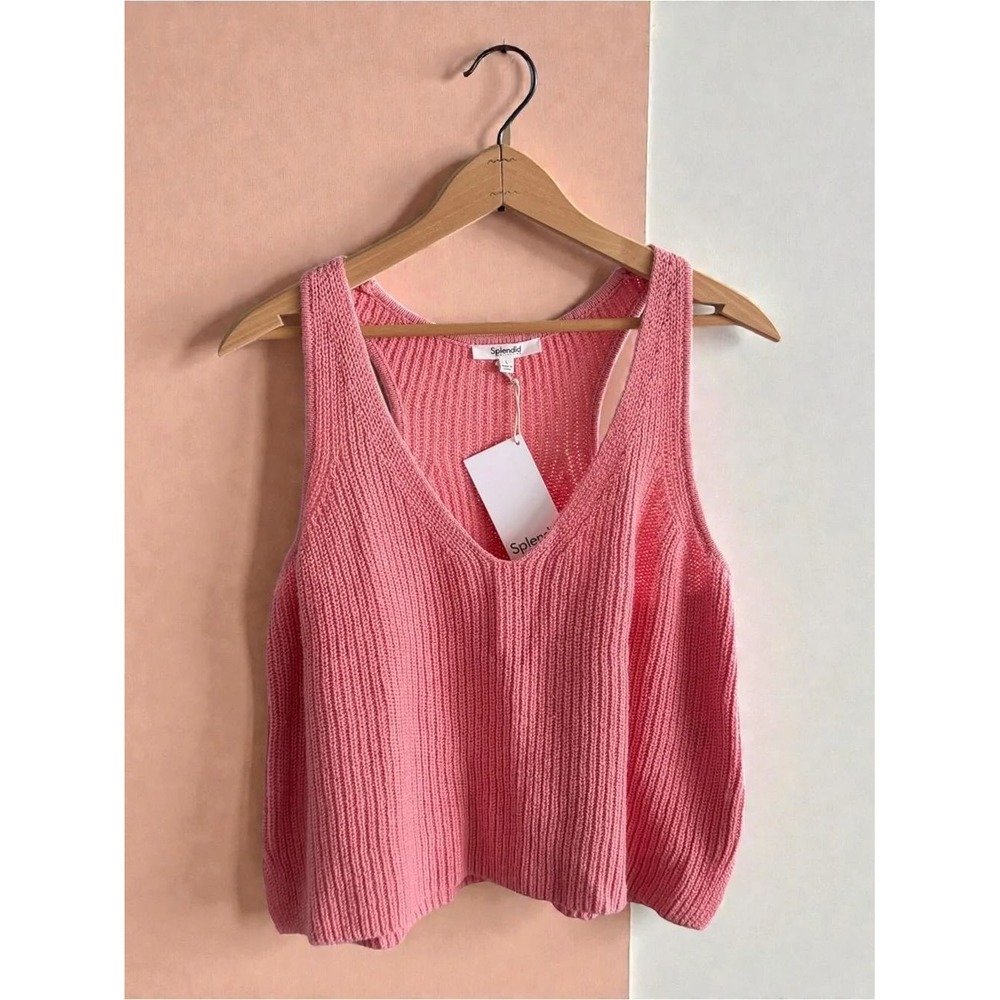 Splendid Collection Womens Pink Knit Racerback V-Neck Tank Top Size L NWT